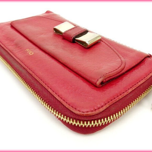 Chloe Wallet Purse Long Wallet Red Woman Authentic Used Y937 - Picture 5 of 5